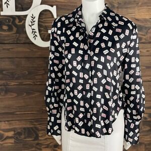 Equipment | Annelie Playing Cards Print Button Down Satin Top Playing Cards Silk